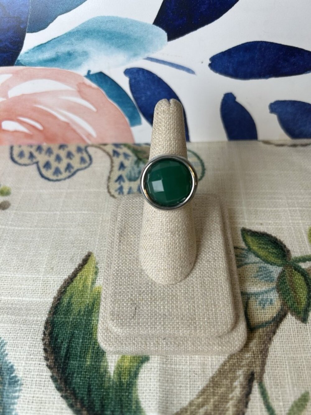 Sterling Silver Green Ring Gemstone Size 6 MCM Retro Statement Jewelry Round Fun